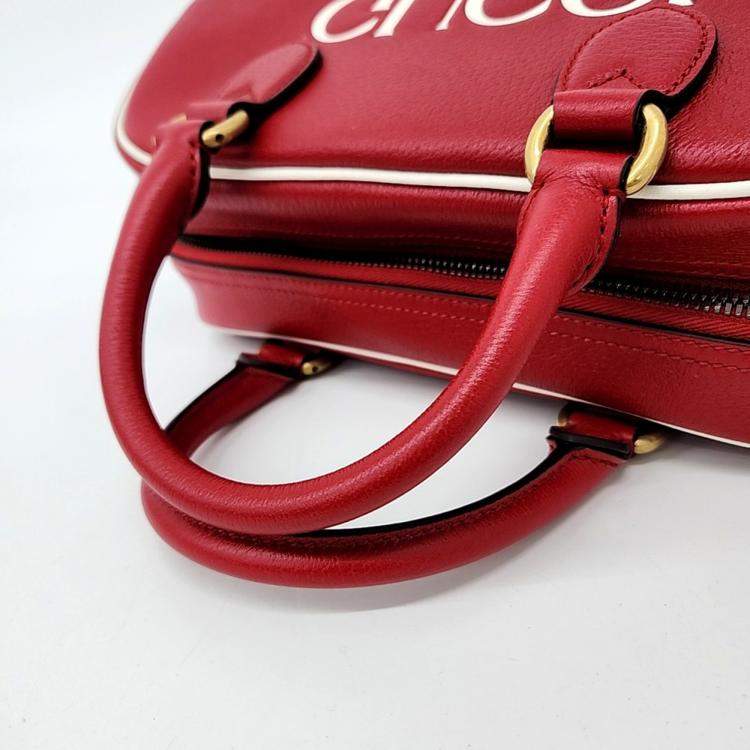 Pre Owned Gucci Red Leather X Adidas Duffel Bag