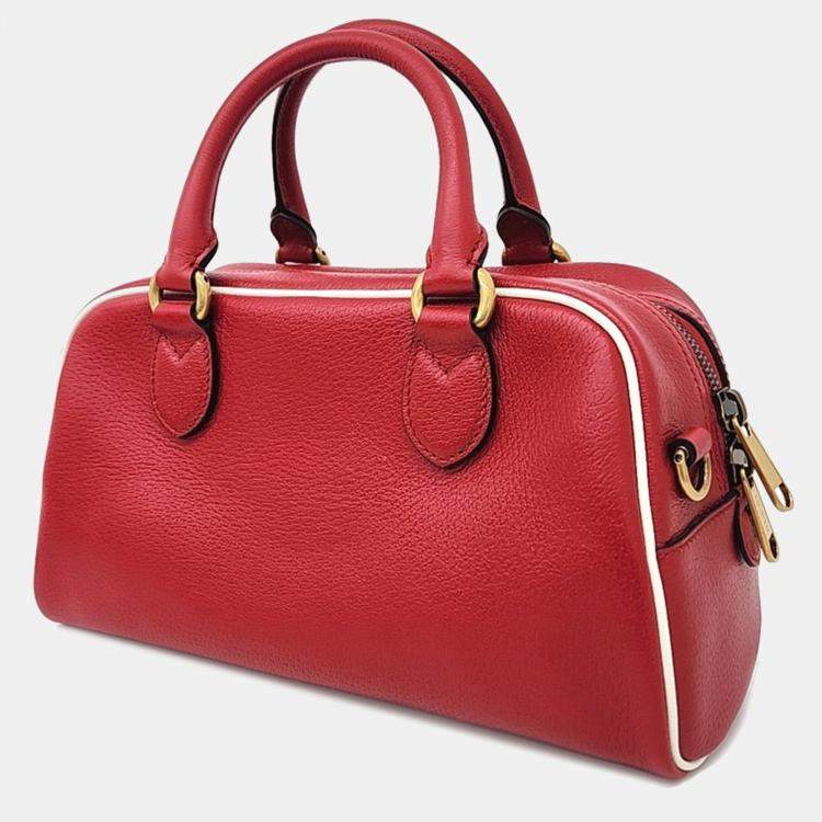 Pre Owned Gucci Red Leather X Adidas Duffel Bag