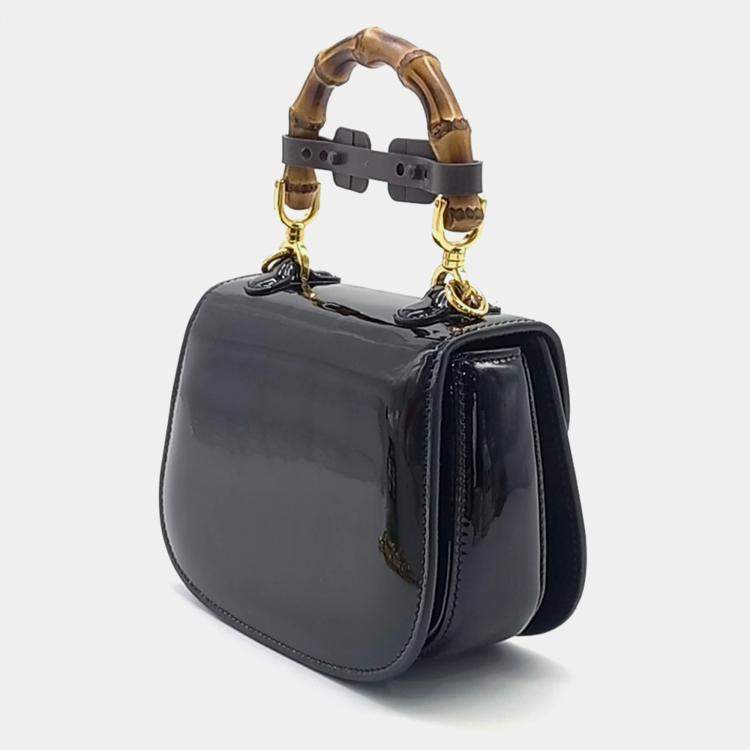 Pre Owned Gucci Black Leather  Patent 1947 Mini Top Handle Bag