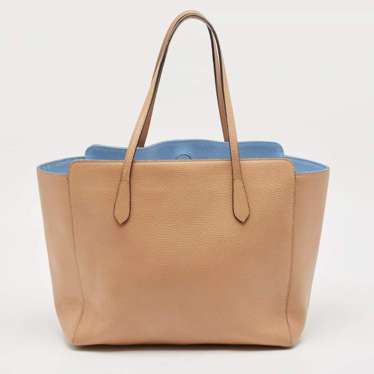 Pre Owned Gucci Camelia/Mineral Blue Leather Medium Swing Tote