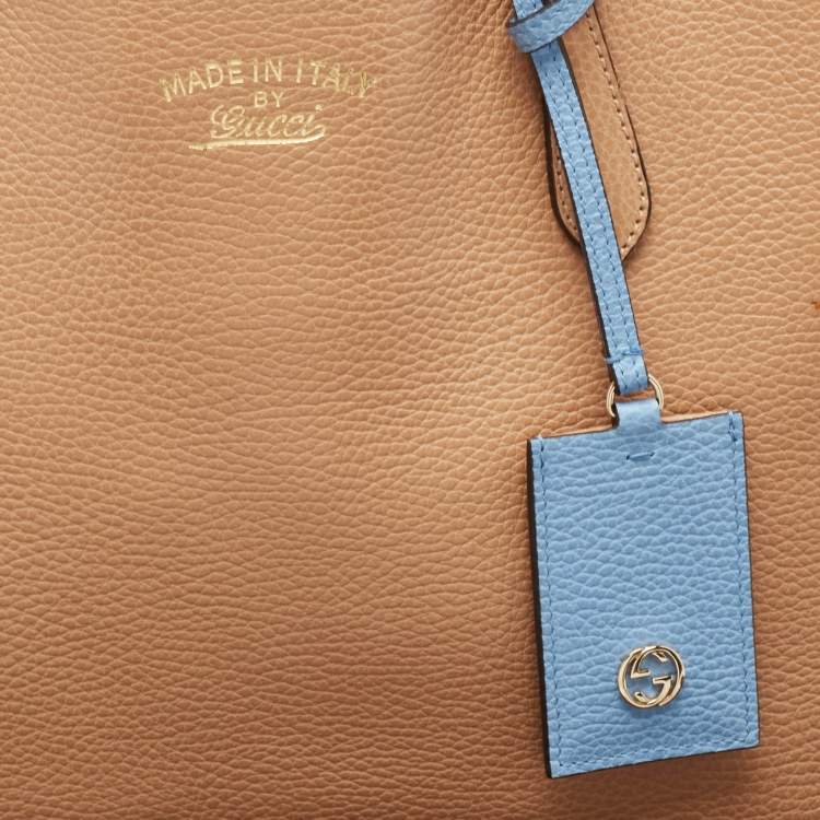 Pre Owned Gucci Camelia/Mineral Blue Leather Medium Swing Tote
