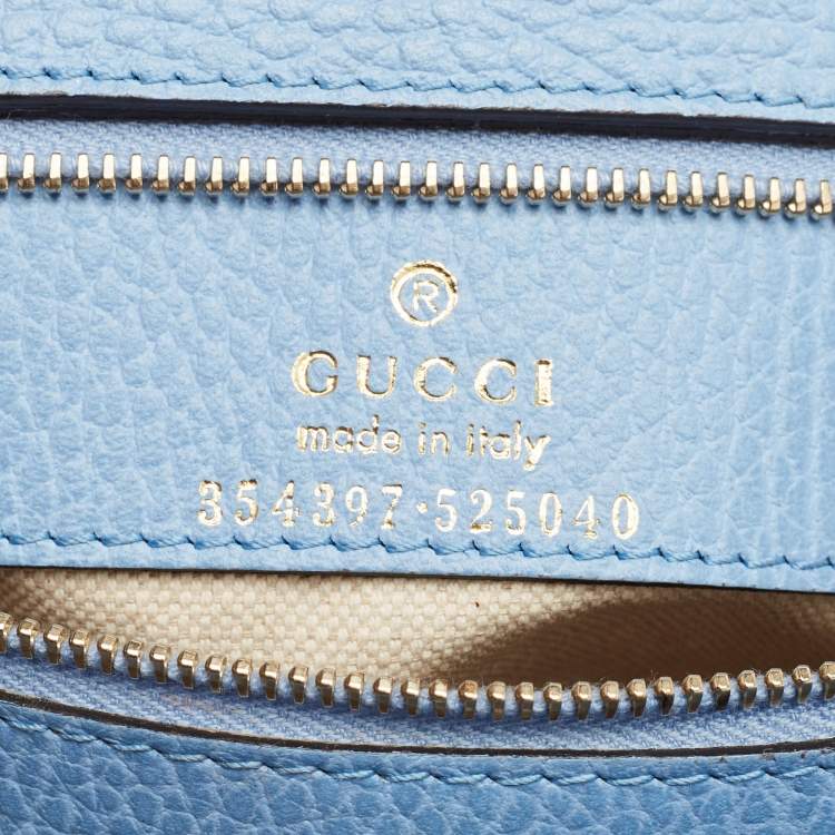 Pre Owned Gucci Camelia/Mineral Blue Leather Medium Swing Tote