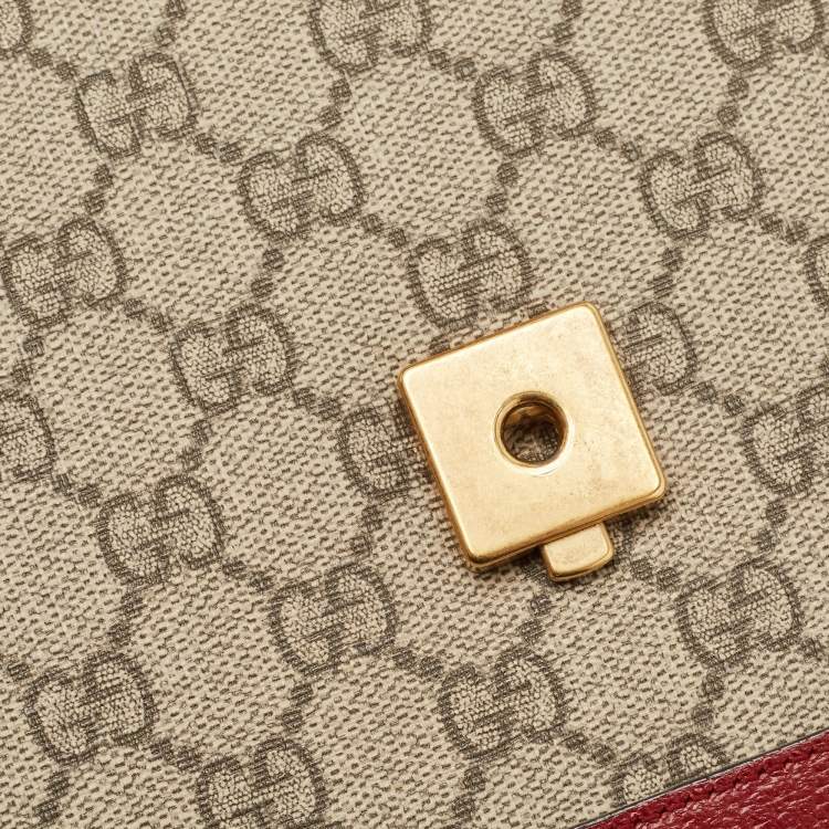 Pre Owned Gucci Red/Beige GG Supreme Canvas Small Queen Margaret Top Handle Bag