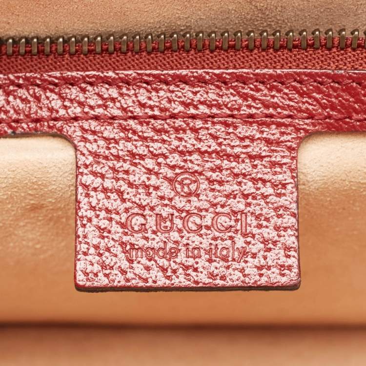 Pre Owned Gucci Red/Beige GG Supreme Canvas Small Queen Margaret Top Handle Bag