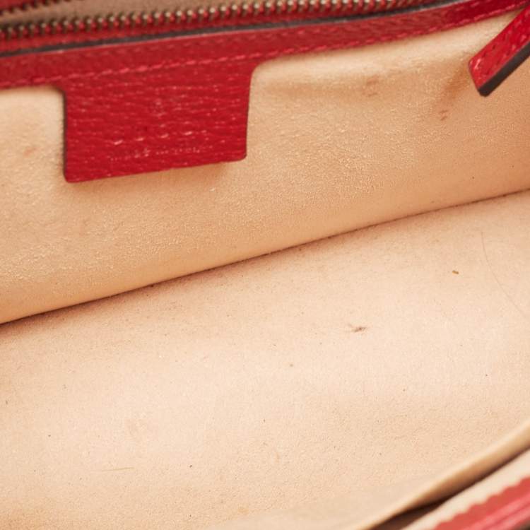 Pre Owned Gucci Red/Beige GG Supreme Canvas Small Queen Margaret Top Handle Bag