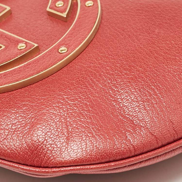 Pre Owned Gucci Dark Red Leather Blondie Logo Hobo