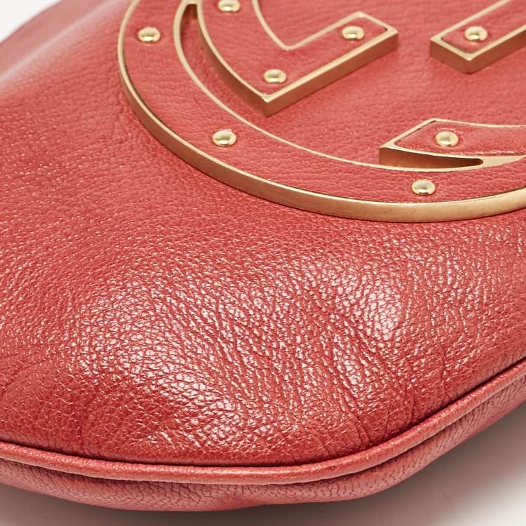 Pre Owned Gucci Dark Red Leather Blondie Logo Hobo