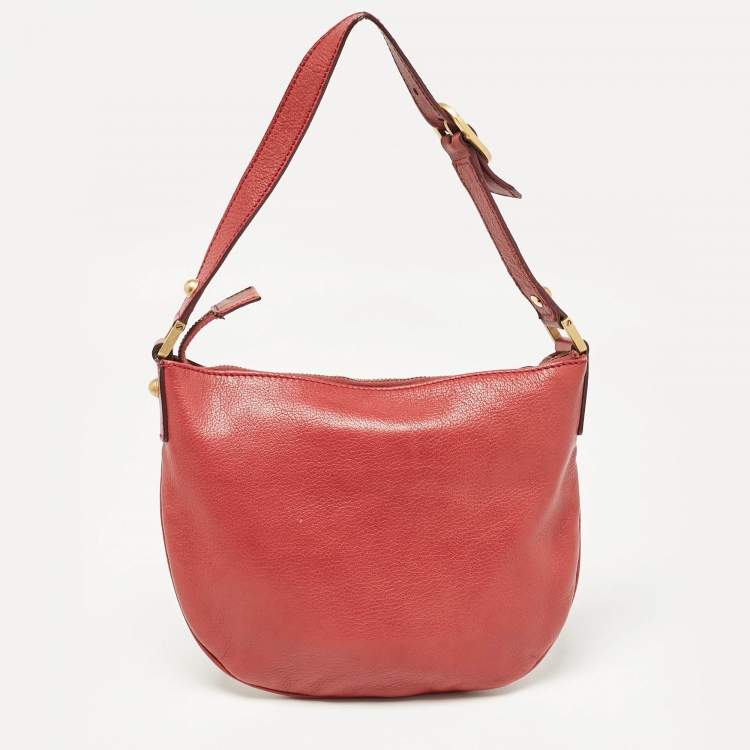Pre Owned Gucci Dark Red Leather Blondie Logo Hobo