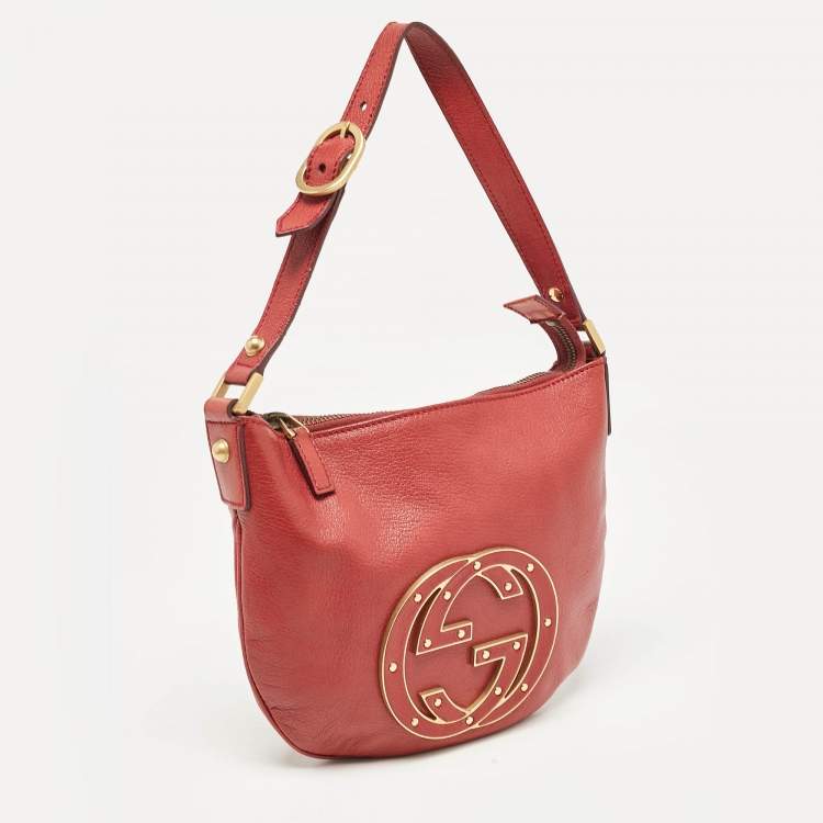 Pre Owned Gucci Dark Red Leather Blondie Logo Hobo