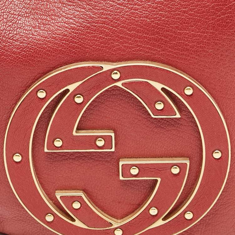 Pre Owned Gucci Dark Red Leather Blondie Logo Hobo