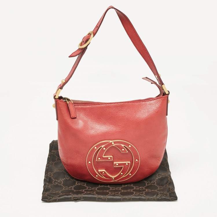 Pre Owned Gucci Dark Red Leather Blondie Logo Hobo