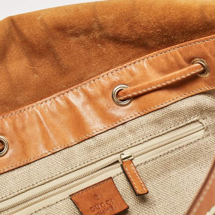 Pre Owned Gucci Brown Leather Tattoo Heart Tribeca Messenger Flap Bag