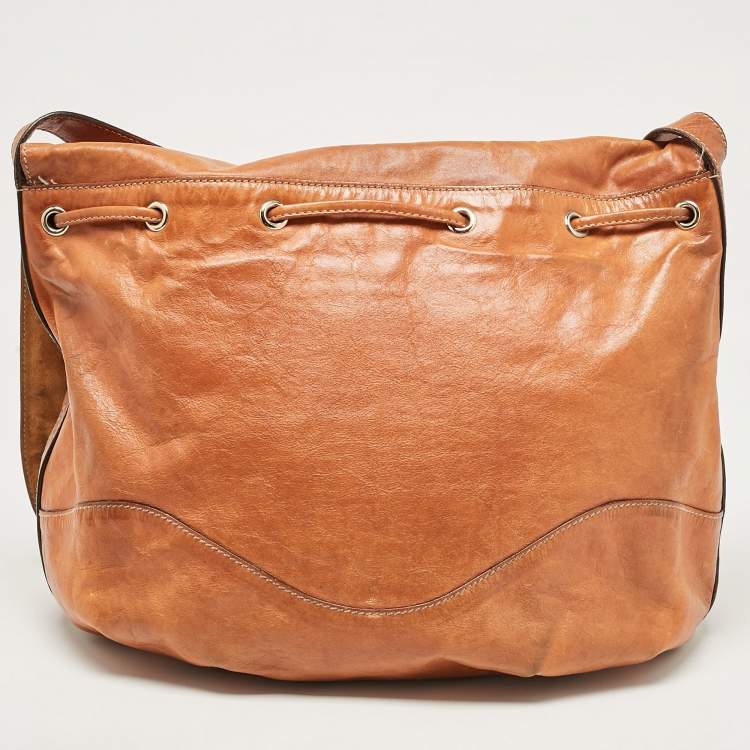 Pre Owned Gucci Brown Leather Tattoo Heart Tribeca Messenger Flap Bag