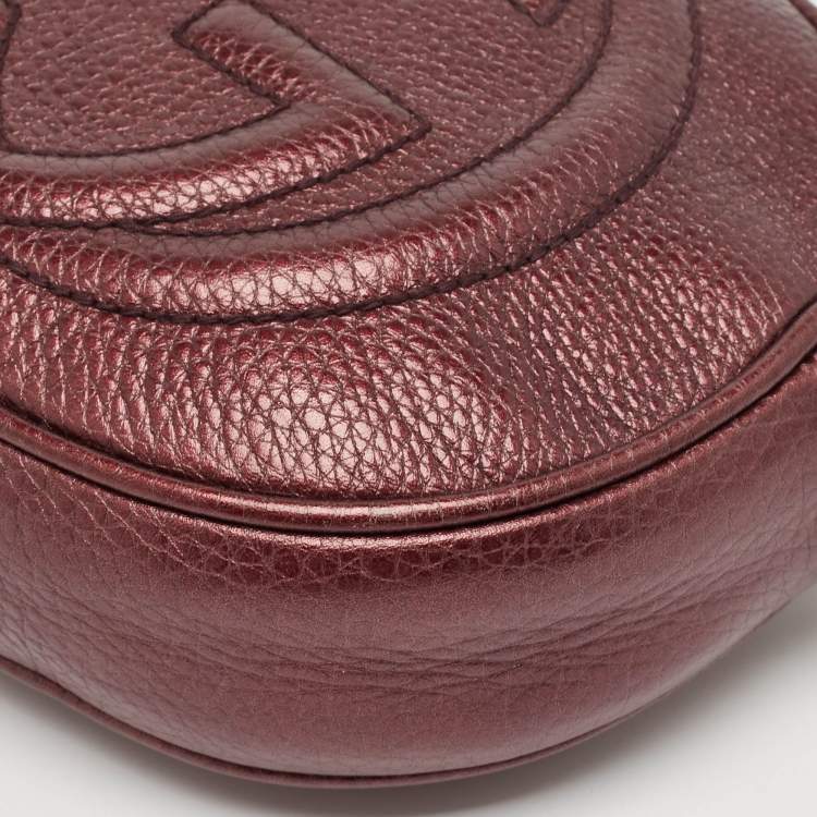 Pre Owned Gucci Metallic Burgundy Leather Mini Soho Disco Chain Crossbody Bag