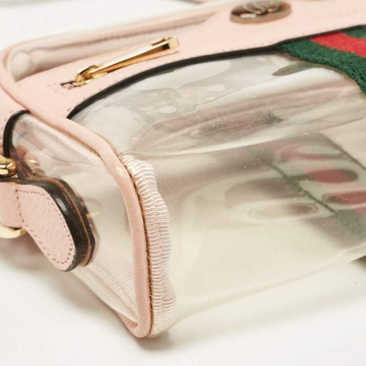 Pre Owned Gucci Light Pink Leather and PVC Mini Ophidia Crossbody Bag