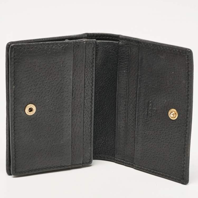 Pre Owned Gucci Black Leather Crystals GG Marmont Card Case