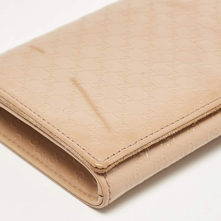 Pre Owned Gucci Beige Microguccissima Patent Leather Broadway Clutch