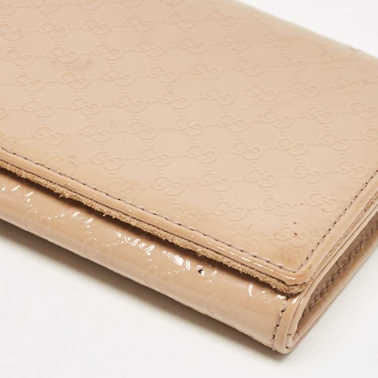 Pre Owned Gucci Beige Microguccissima Patent Leather Broadway Clutch