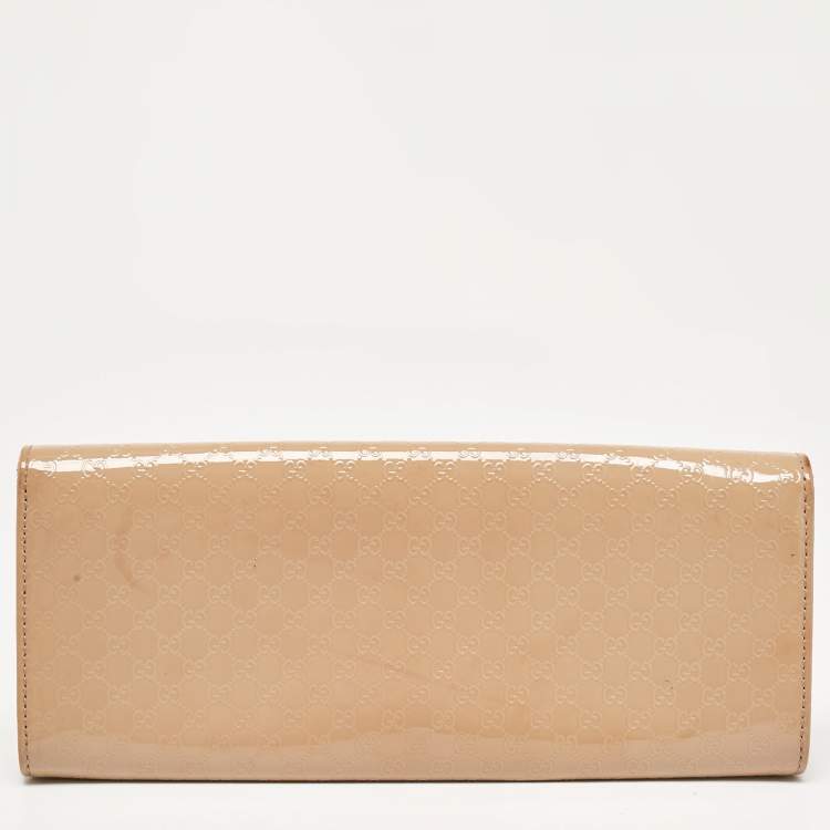 Pre Owned Gucci Beige Microguccissima Patent Leather Broadway Clutch