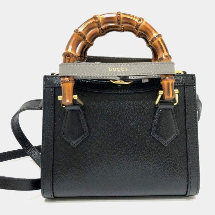 Pre Owned Gucci Black Leather Diana Bamboo Top Handle Bag