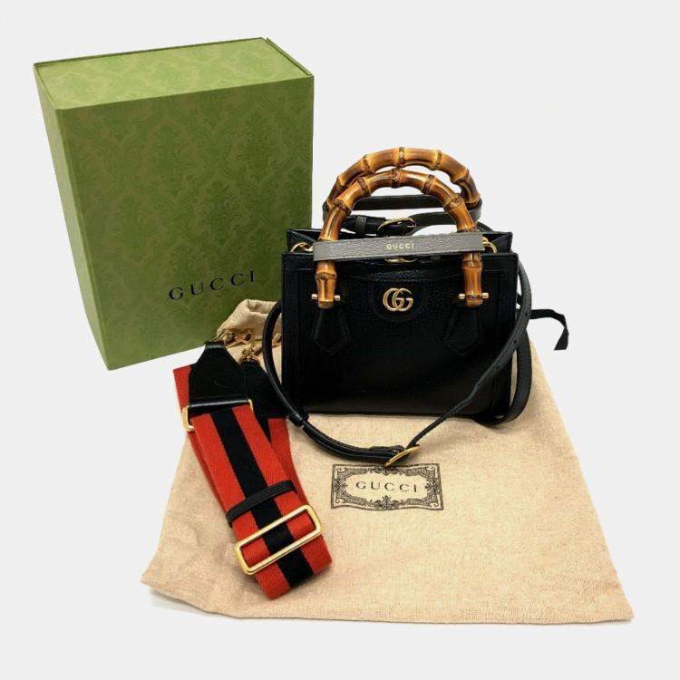 Pre Owned Gucci Black Leather Diana Bamboo Top Handle Bag