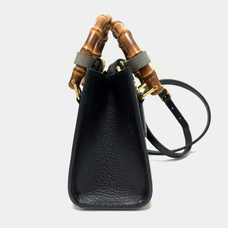 Pre Owned Gucci Black Leather Diana Bamboo Top Handle Bag