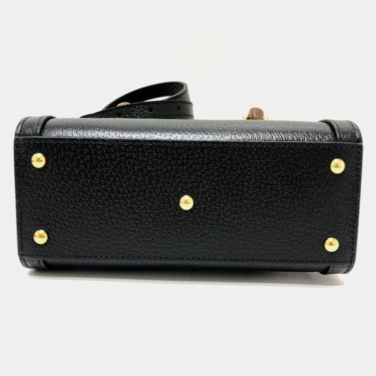 Pre Owned Gucci Black Leather Diana Bamboo Top Handle Bag