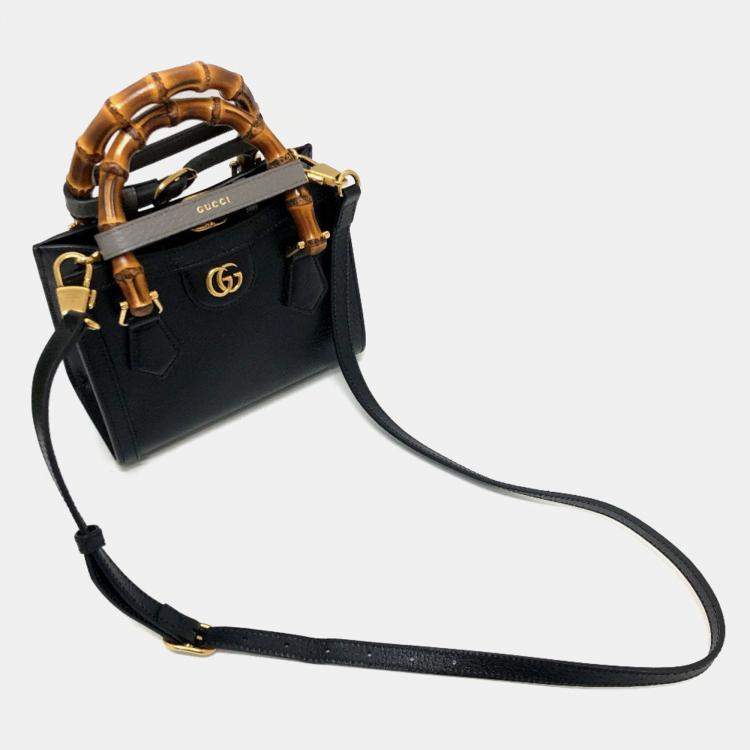 Pre Owned Gucci Black Leather Diana Bamboo Top Handle Bag