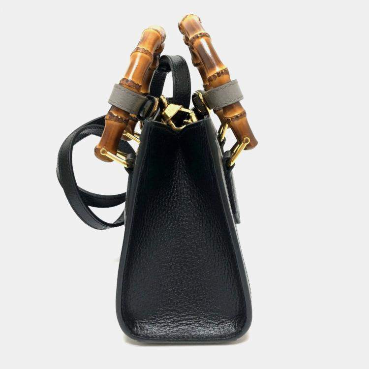 Pre Owned Gucci Black Leather Diana Bamboo Top Handle Bag