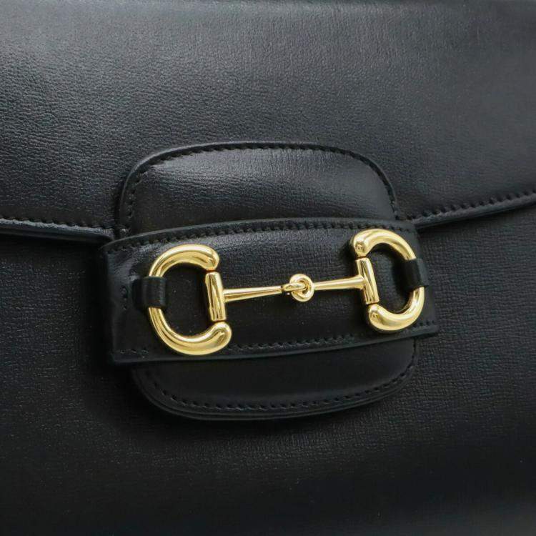 Pre Owned Gucci Black Leather Horsebit 1955 Medium Bag