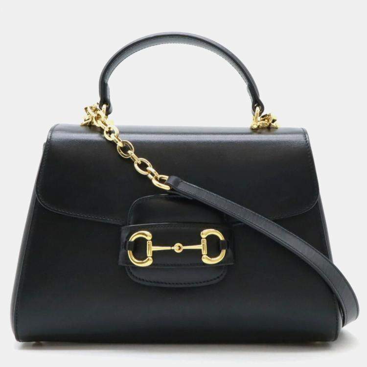 Pre Owned Gucci Black Leather Horsebit 1955 Medium Bag