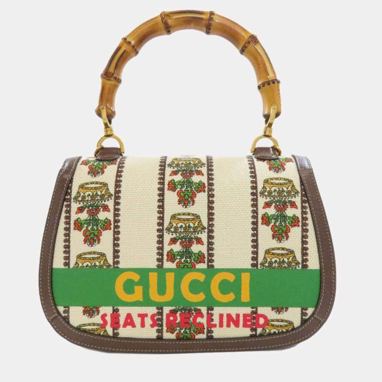 Pre Owned Gucci Multicolour Canvas and Leather Bamboo Top Handle Bag