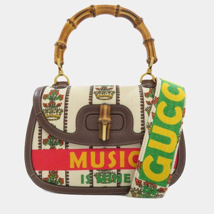 Pre Owned Gucci Multicolour Canvas and Leather Bamboo Top Handle Bag
