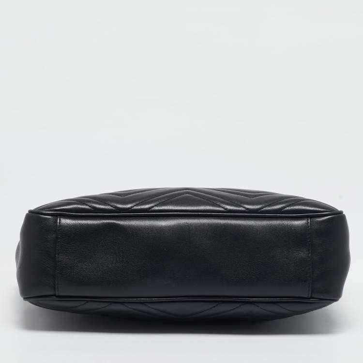 Pre Owned Gucci Black Matelasse Leather Medium GG Marmont Open Top Shoulder Bag 