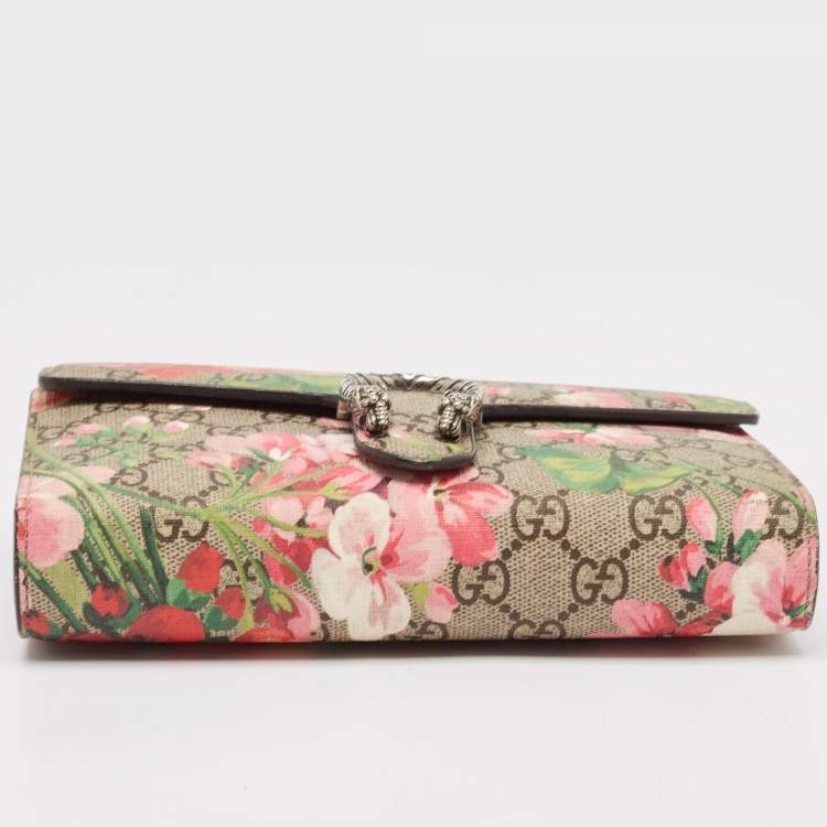 Pre Owned Gucci Pink/Beige GG Supreme Canvas and Suede Mini Blooms Dionysus Shoulder Bag