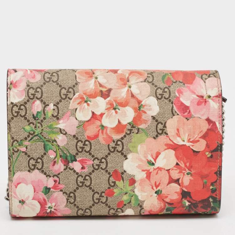 Pre Owned Gucci Pink/Beige GG Supreme Canvas and Suede Mini Blooms Dionysus Shoulder Bag