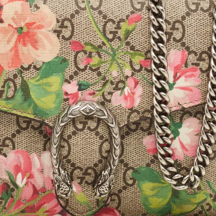 Pre Owned Gucci Pink/Beige GG Supreme Canvas and Suede Mini Blooms Dionysus Shoulder Bag