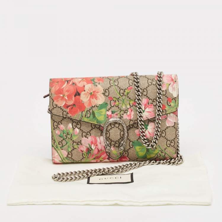 Pre Owned Gucci Pink/Beige GG Supreme Canvas and Suede Mini Blooms Dionysus Shoulder Bag