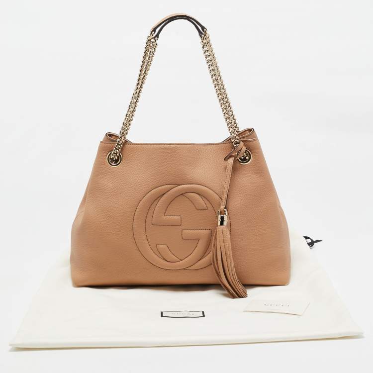 Pre Owned Gucci Beige Leather Medium Chain Soho Tote