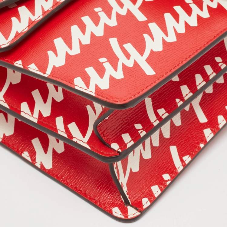 Pre Owned Gucci Red/White Printed Leather Small Dionysus Shoulder Bag