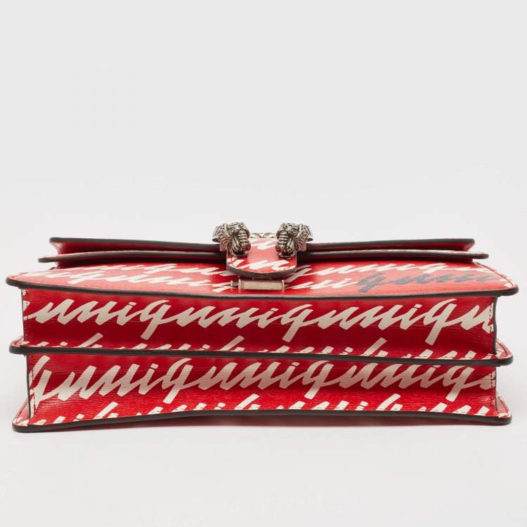Pre Owned Gucci Red/White Printed Leather Small Dionysus Shoulder Bag