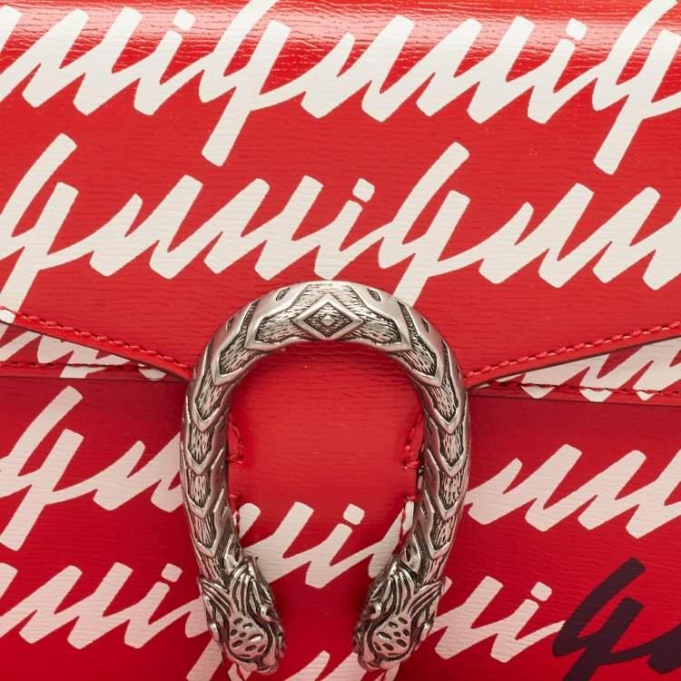 Pre Owned Gucci Red/White Printed Leather Small Dionysus Shoulder Bag
