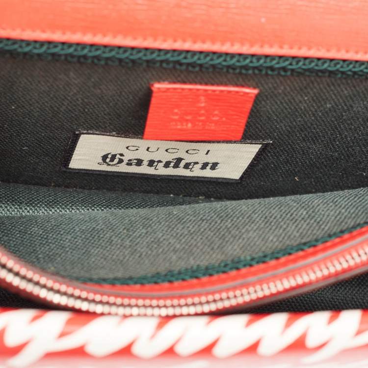 Pre Owned Gucci Red/White Printed Leather Small Dionysus Shoulder Bag