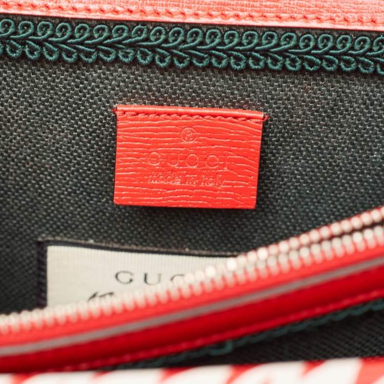 Pre Owned Gucci Red/White Printed Leather Small Dionysus Shoulder Bag