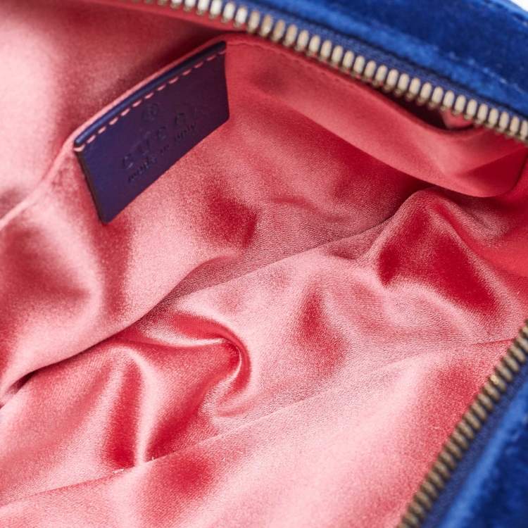 Pre Owned Gucci Blue Matelassé Velvet GG Marmont Belt Bag