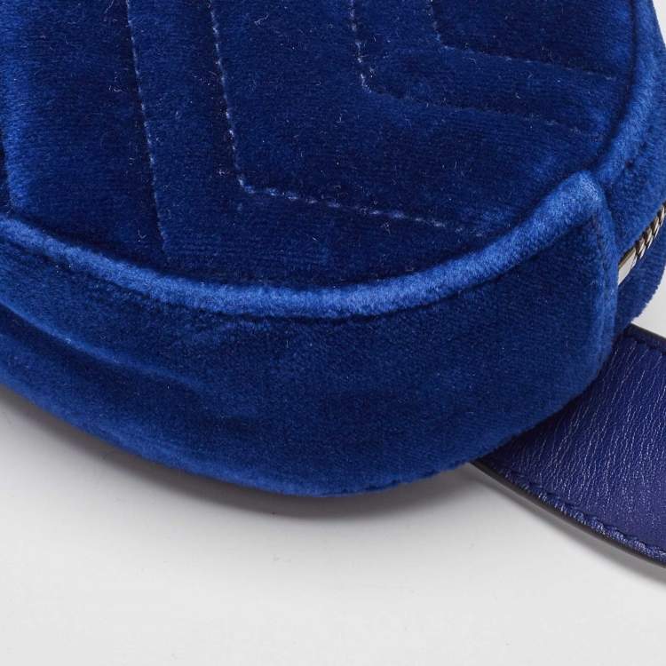 Pre Owned Gucci Blue Matelassé Velvet GG Marmont Belt Bag