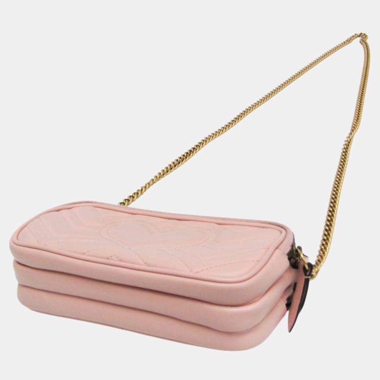 Pre Owned Gucci Light Pink GG Marmont Leather Shoulder Bag