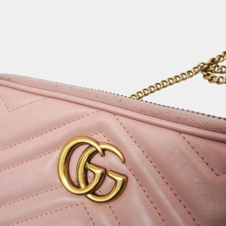 Pre Owned Gucci Light Pink GG Marmont Leather Shoulder Bag