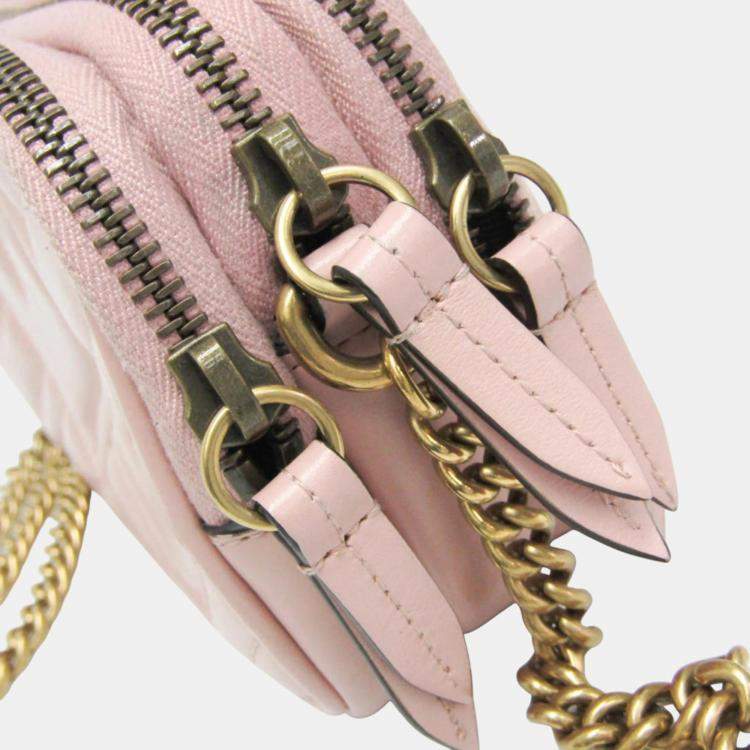 Pre Owned Gucci Light Pink GG Marmont Leather Shoulder Bag