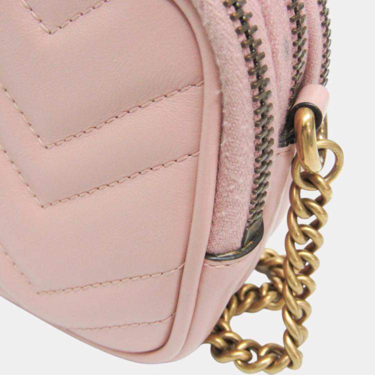 Pre Owned Gucci Light Pink GG Marmont Leather Shoulder Bag